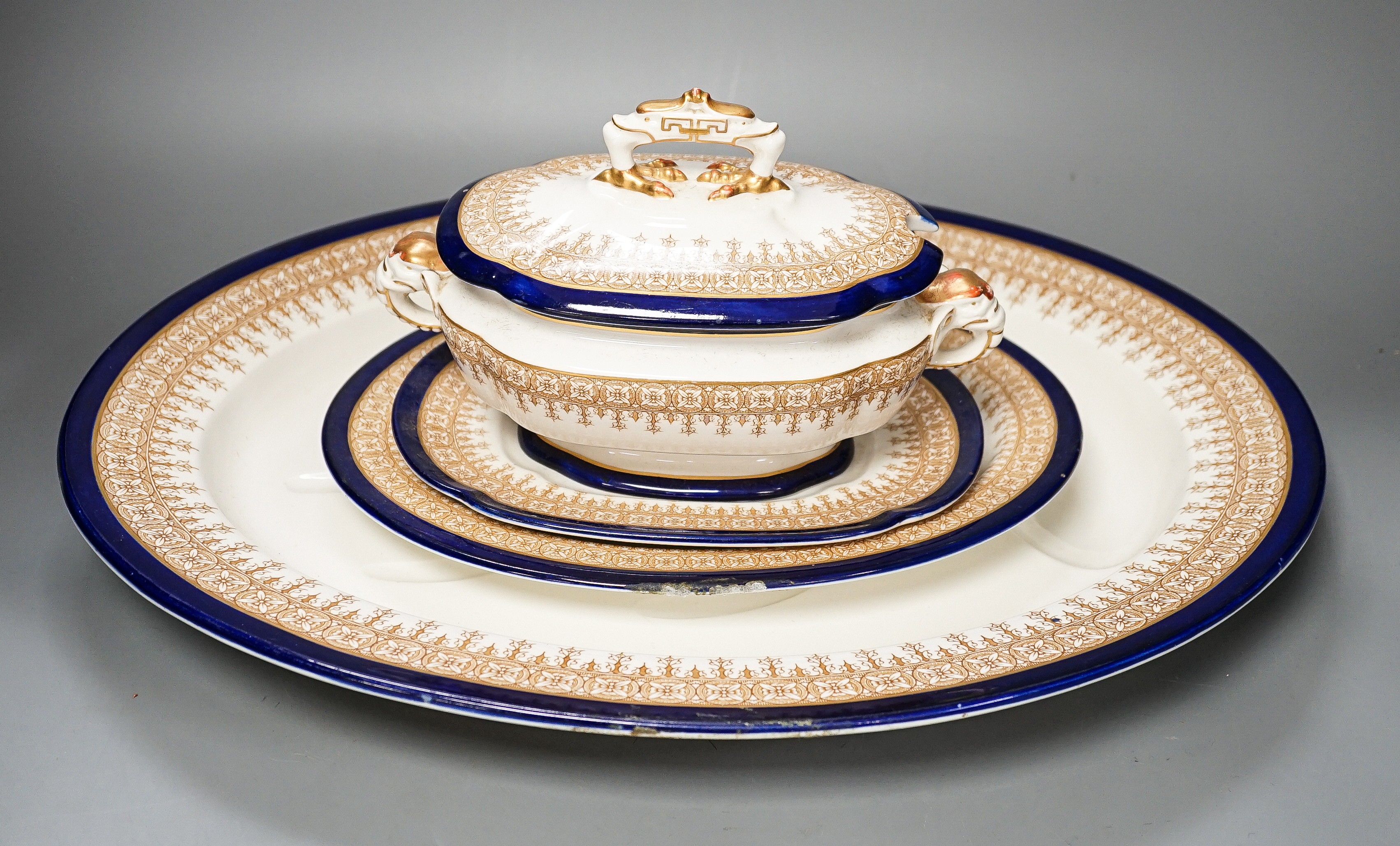 A Royal Worcester vitreous part dinner service, and a Doulton Burslem basin, 44cm